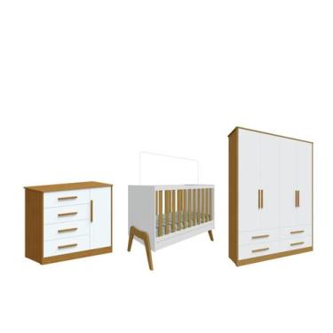 Imagem de Quarto Completo Infantil Moveis Peroba Guti Charlo MDF, Branco Amêndoa