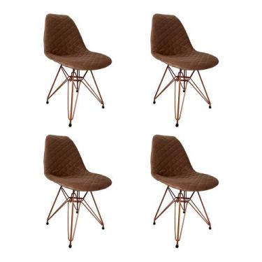 Imagem de Kit 4 Cadeiras Jantar Estofadas Caramelo Eiffel Eames Base Cobre - Up 