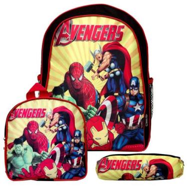 Imagem de Kit Mochila Masculina Costas Vingadores Lancheira Estojo - TOYS 2U