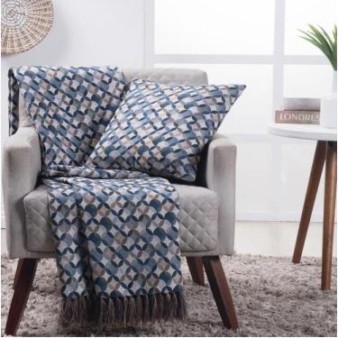 Imagem de Manta Decorativa Para Sofá Jacquard Turim Azul - FASTLAR, 135x150cm