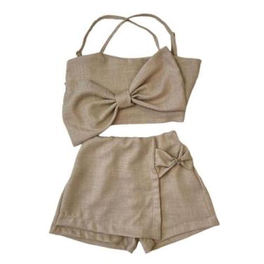 Imagem de Conjunto Infantil Cropped Laço Short Saia Look Estiloso Luxo - AK FASH