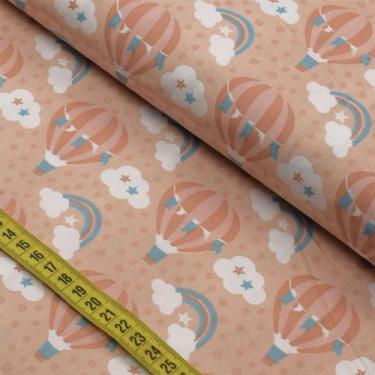 Imagem de Tecido Estampado para Patchwork - Delicata : Balão com Nuvens Pêssego 