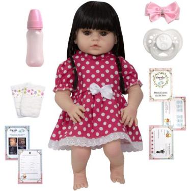 Imagem de Bebe Reborn Nicole Morena Corpo de Vinil 46cm Kit Acessórios - Cegonha