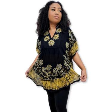 Imagem de Bata Indiana estilo Poncho Bordado Batik Plus Size PU 009 - Sarat Moda