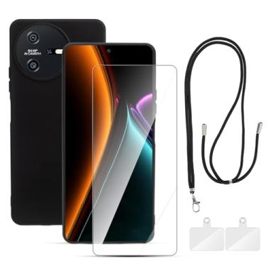 Imagem de Capa de telefone para OSCAL Tiger 12 (6,78") com 1 x protetor de tela de vidro temperado HD e cordão de telefone, capa protetora de TPU macio antiqueda para OSCAL Tiger 12 (preto fosco)