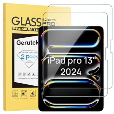 Imagem de Gerutek Pacote com 2 protetores de tela para iPad Pro 33.0 cm M4 2024, película de vidro temperado resistente a arranhões para iPad Pro 13 7ª geração, compatível com capas e Apple Pencil