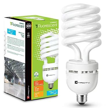 Imagem de Lâmpada fluorescente compacta, CFL, espiral T5, branco frio 4100K, 65W (equivalente a 300 watts), 4000 lúmenes, base média E26, 120V, listado pela UL