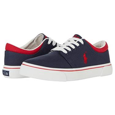 Imagem de Polo Ralph Lauren Faxson X para meninos (criança pequena), Tênis de lona azul marinho/pônei vermelho, 6 Big Kid