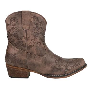 Imagem de ROPER Bota feminina casual com bico curto em relevo salto baixo no tornozelo 2,5-5 cm - marrom, Marrom, 34