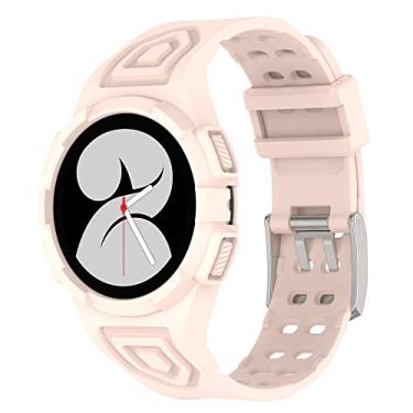 Imagem de Compatível com Samsung Galaxy Watch 6 de 44 mm com capa protetora, pulseiras de silicone de substituição para Samsung Galaxy Watch 5 Watch 4 de 44 mm (rosa)