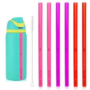 Imagem de 6 peças de substituição de canudos com linhas graduadas, canudos de plástico reutilizáveis com escova, acessórios de garrafa de água para garrafa de água de aço inoxidável Owala 14/19/24/32/1,134 g