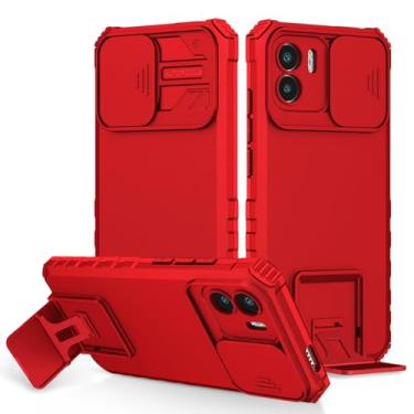 Imagem de Vokuha Capa para Redmi A1, Capa para Redmi A2 220733SI 220733SG com suporte para lente de câmera deslizante de grau militar com proteção à prova de choque para Xiaomi Redmi A1 Vermelho
