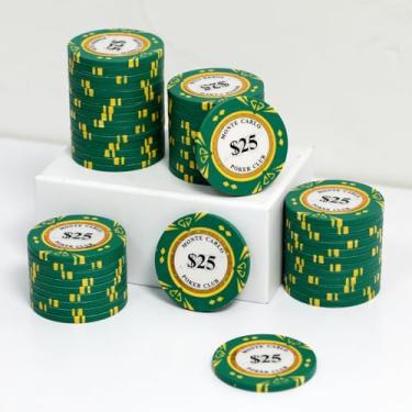 Imagem de JIESITE Fichas de pôquer de argila de 14 gramas Monte Carlo fichas de pôquer de grau de cassino fichas numeradas para Texas Hold'em, Blackjack Poker Games Pacote com 50 peças (D $25)