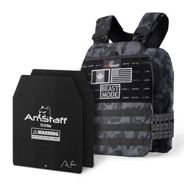 Imagem de Colete com peso Amstaff – Coletes de peso ajustável para homens e mulheres – Versátil para exercícios físicos, treinamento de força e resistência, corrida, crossfit (Multicam Black, 13,6 kg)