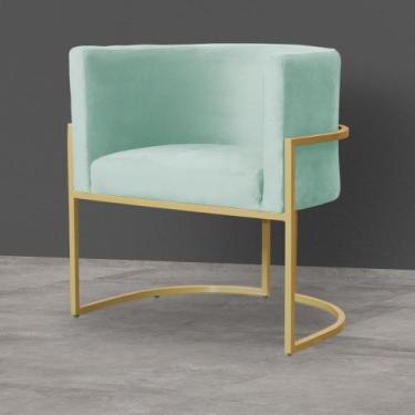 Imagem de Poltrona Luana Base Metálica Dourada Veludo Acqua - Vallisa Decor