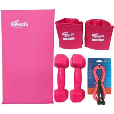 Imagem de Kit: Tornozeleiras 2 kg + Halteres PVC 3 kg + Corda + Colchonete P - D