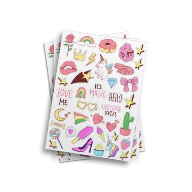 Imagem de Cartela De Adesivos Fofo Kawai Unicórnio Decorativo 21x29cm - PRESENTE