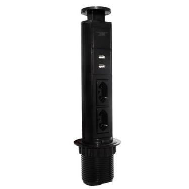 Imagem de Torre De Tomada Retrátil Embutir Multiplug 2 Tomadas + 2 Usb - Sollux
