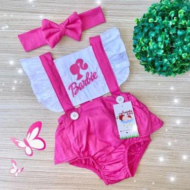 Imagem de Jardineira Barbie Branca + faixinha de cabelo - Joaninha Baby, ROMPER,