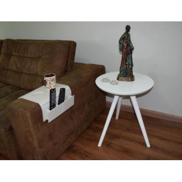 Imagem de Mesa Lateral Tampo Laqueado Para Sala Tampo 50 cm Tripé Pés Palito - l