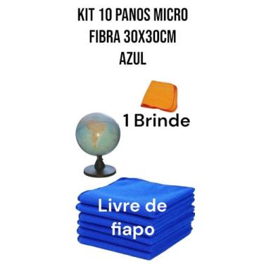 Imagem de Kit Pano microfibra flanela 30x30 cm azul 10 panos - wapt