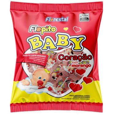Imagem de PIRULITO FLORESTAL FLOPITO BABY CORAÇÃO 200g MORANGO