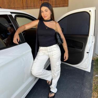 Imagem de Calça Feminina Calgo Off White Com Costura Cintura Alta Preta Go Girl,