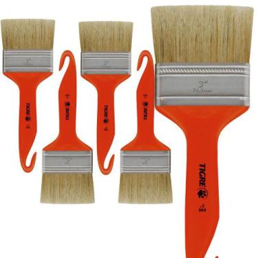 Imagem de Kit 5 Trinchas Pinceis Tigre Porta Móveis Madeira Verniz Cabo Plástico