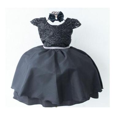 Imagem de Vestido Infantil De Festa Luxo Aniversário E Tiara, Preto, 12