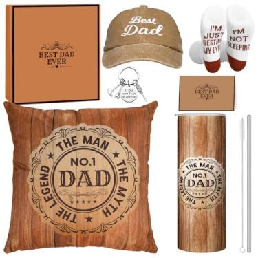 Imagem de Pasimy O conjunto de caixa de Natal Best Dad Gifts from Daughter Son Granddaughter Grandson inclui capa de travesseiro de aço inoxidável de 590 ml, cartão de felicitações, meias, caixa de presente