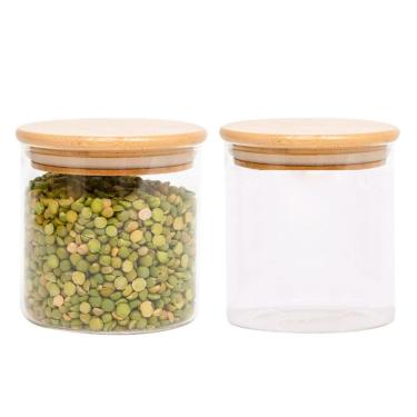 Imagem de Kit 2 Potes Porta Mantimento Hermético Vidro Borossilicato Redondo Tampa Bambu 800ml - Lehaví