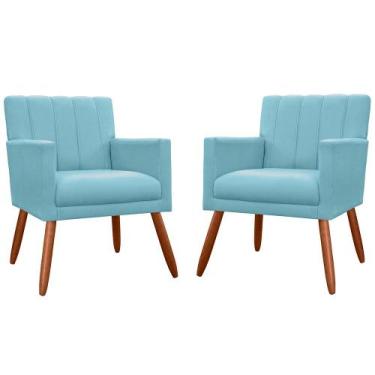 Imagem de Combo 02 Poltronas Decorativas Cecilia Pés Palito Suede Azul Turquesa 