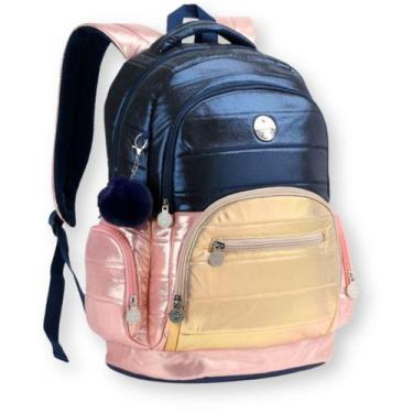 Imagem de Mochila Feminina Juvenil Metalizada Pompom Seanite, Azul