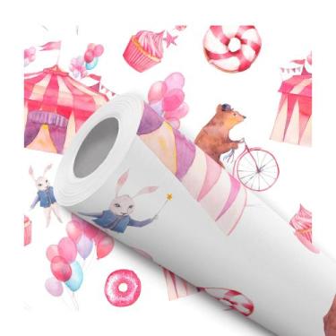Imagem de Papel de Parede Adesivo Circo infantil Rosa Urso Bicicleta Moderno Qua
