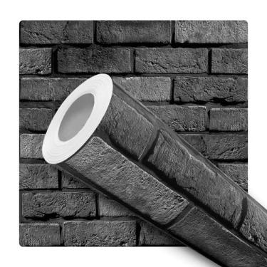 Imagem de Papel de Parede Adesivo Tijolinhos Pedra Preto Cinza Escuro Concreto M