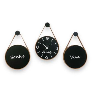 Imagem de RELÓGIO PAREDE TRIO MOTIVACIONAL"SONHE/AME/VIVA", Preto 30cm, Cardinai