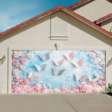 Imagem de Butterfly Baby Shower Capa de porta de garagem pano de fundo flor rosa azul decoração de porta de garagem floral mundo dos sonhos borboleta parede princesa menina recém-nascido chá de panela festa