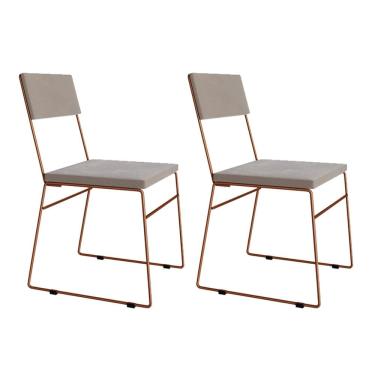 Imagem de Kit 2 Cadeiras de Jantar Málaga Assento Veludo Bege Base Cobre