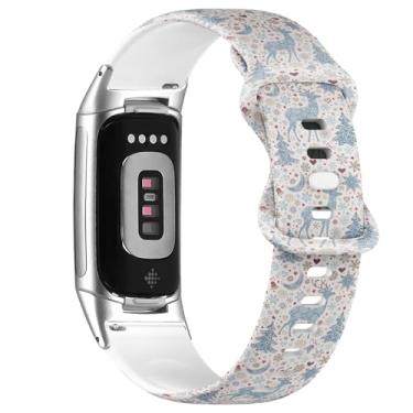 Imagem de Pulseira de silicone macio compatível com Fitbit Charge 5/Fitbit Charge 6 (veado de Natal) pulseira esportiva macia para mulheres e homens