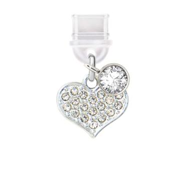 Imagem de ELISE & FONDA TP492 Tipo-C porta de carregamento antipoeira pequeno cristal amor coração charme celular para iPhone 15/16/Samsung/OnePlus/Xiaomi/oppo telefones Android (branco), approx. 1.8 cm (L) x