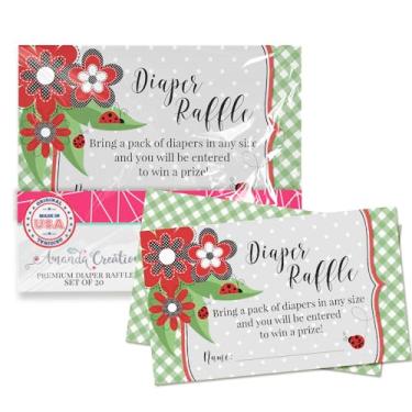 Imagem de Amanda Creation Bilhetes de sorteio de fraldas para chá de bebê – Pacote com 20 cartas de jogo dupla face Little Lady Bug de 5 x 8,9 cm, estoque de fraldas feito apenas nos EUA