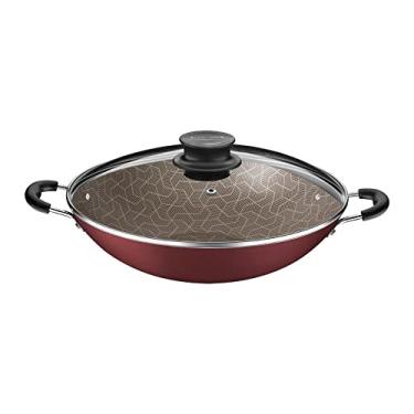 Imagem de Wok Tramontina Paris em Alumínio com Revestimento Interno e Externo em Antiaderente Starflon Max Vermelho com Tampa de Vidro 36 cm 6,0 L