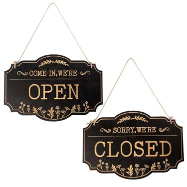 Imagem de Placa aberta e fechada, 30 x 20 cm, placas fechadas abertas para negócios, dupla face, entrar, estamos abertos, desculpem, estamos fechados, placas para janela de negócios, loja, madeira, fechada, com