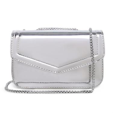 Imagem de Bolsa Clutch Feminina Pequena De Mão Ombro Alça Corrente Prata Espelhado Brilhante CM HOES Festa Balada Casamento Evento Festival