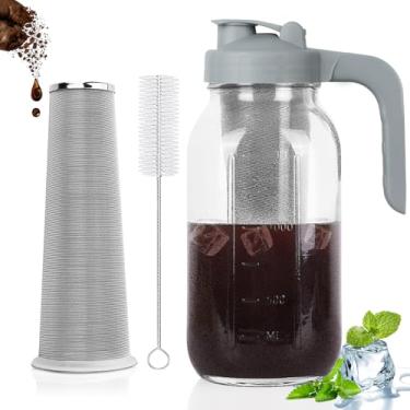Imagem de Jarra para cafeteira Cold Brew, jarra de vidro resistente de 1,8 g com tampa de bico em forma de V, filtro de aço inoxidável para café gelado, chá gelado, bebidas de frutas, limonada - cinza