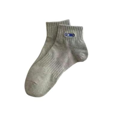 Imagem de chanstore 3 pares - Meias masculinas de verão com letras curtas primavera e outono esportes lazer moda barco meias cinza
