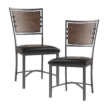 Imagem de Homelegance Conjunto de 2 cadeiras de jantar, cadeira de jantar acolchoada de couro sintético para cozinha, encosto de madeira, estrutura de metal cinza, fácil montagem, marrom polido
