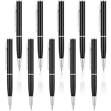 Imagem de BBTO 10 canetas pequenas de metal minicanetas de tinta gel de bolso miniatura para caligrafia executiva executiva (preta)