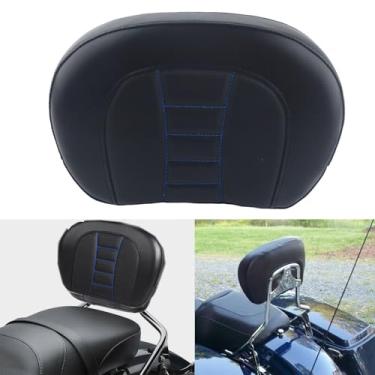 Imagem de FINMOKAL Almofada de encosto Sissy Bar para motocicletas e passageiros serve para Harley Touring Model 1997-Up Road King Electra Glide Street Glide Road Glide FLHT FLHX FLTR - Costura azul