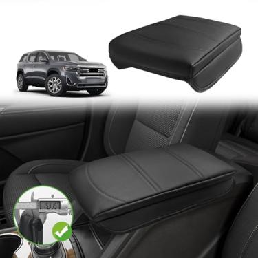 Imagem de Muslogy Capa de console central almofada de apoio de braço extra grossa de 2,5 cm compatível com GMC Acadia 2017-2023 almofada de descanso de braço acolchoado antiarranhões protetor de tampa de couro